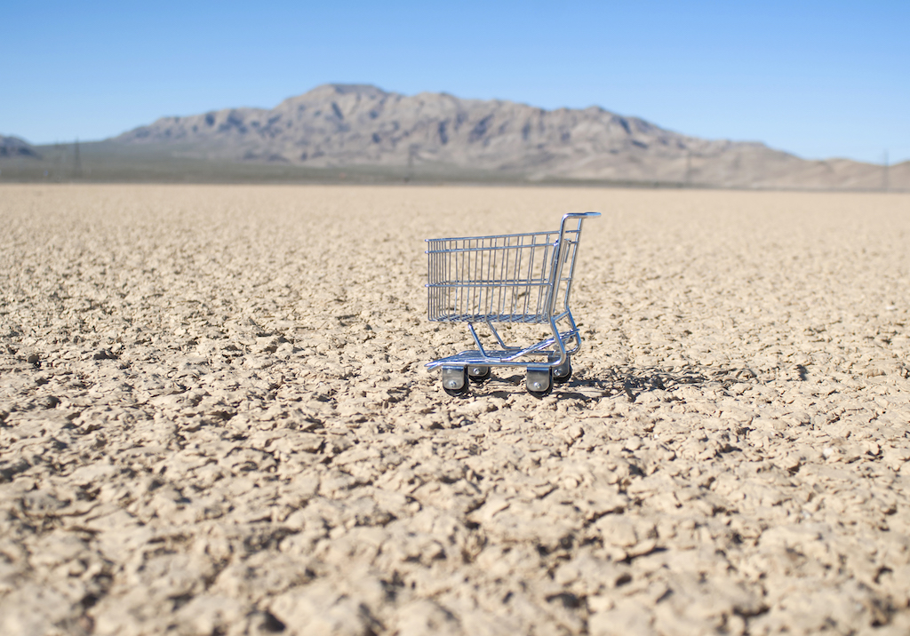 A picture of an empty shopping cart in a California desert California residents
