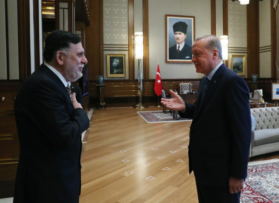 Prime Minister Fayez al-Sarraj of Libya meets Turkish President Recep Tayyip Erdogan in Istanbul in June 2020