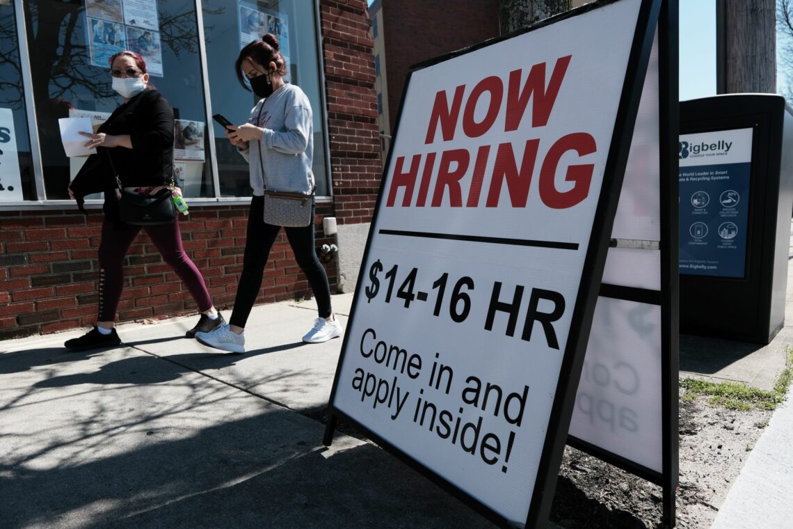 A “now hiring” sign in Rhode Island