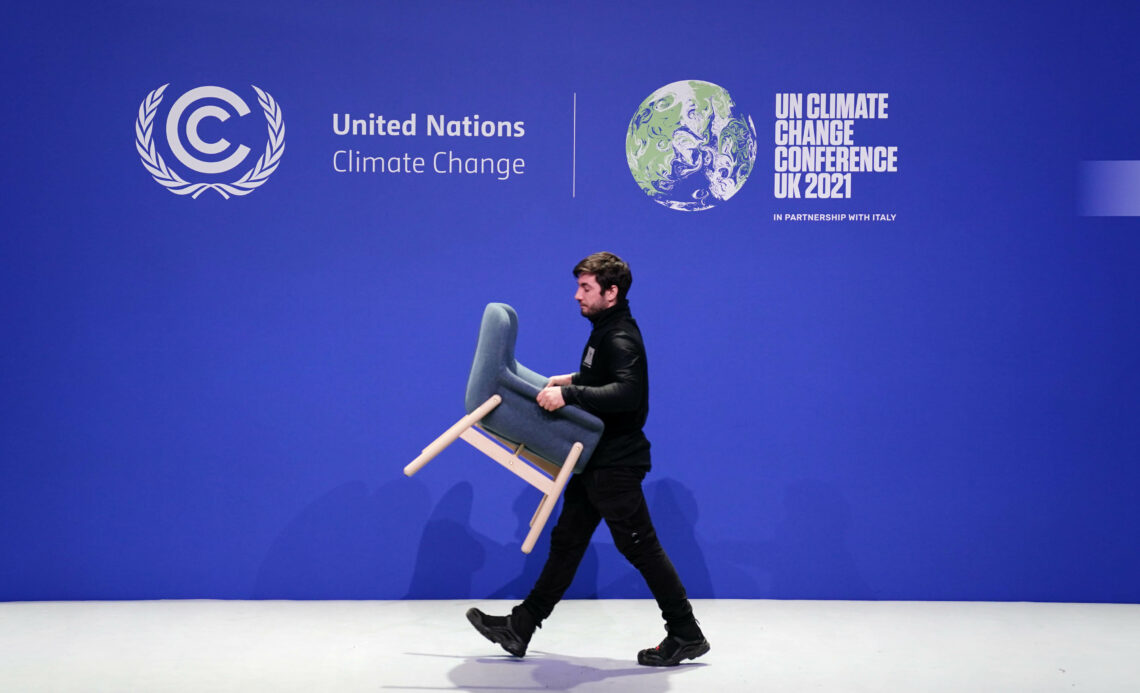 The stage at the 2021 UN Climate Change Conference in Glasgow