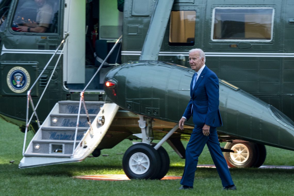 U.S President Biden boards Marine One on the South Lawn of the White House
