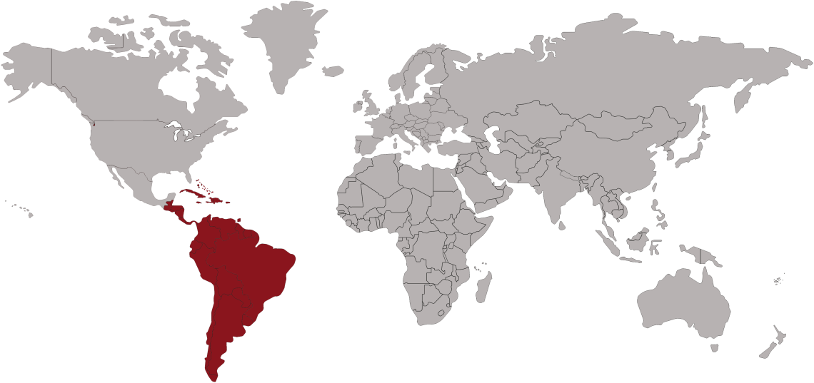 World map South and Central Amercia