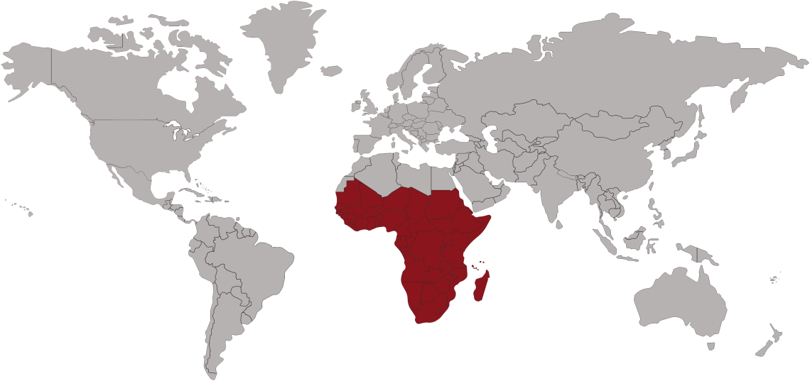 World map Subsaharan Africa