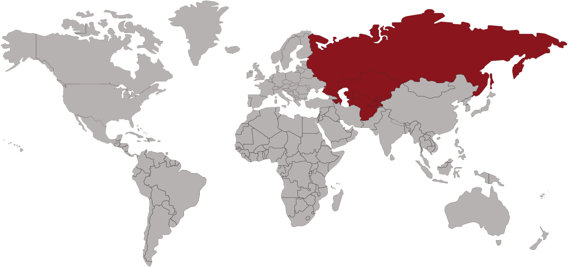 World map Russia and Central Asia