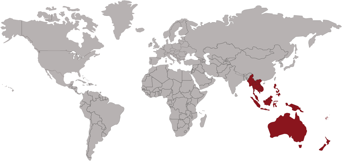 World map Southeast Asia and Australia