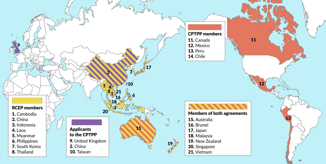 Países participantes en CPTPP y RCEP