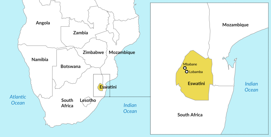 Map of Eswatini (protests)