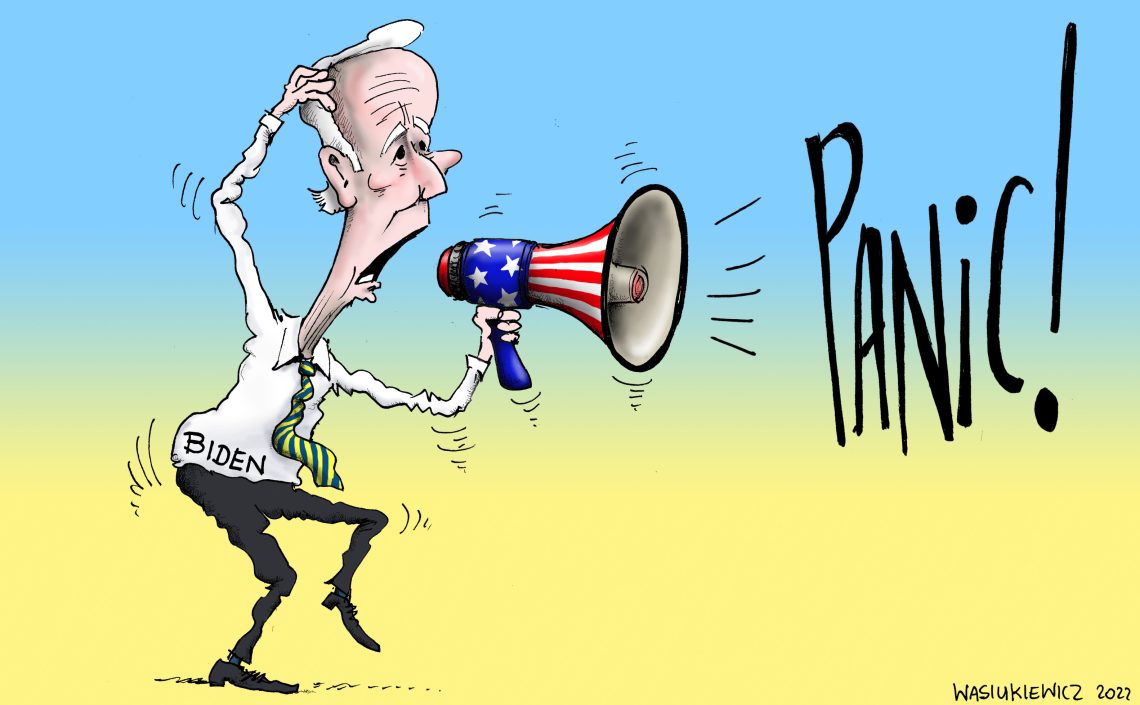 Biden screaming "panic" into a megaphone