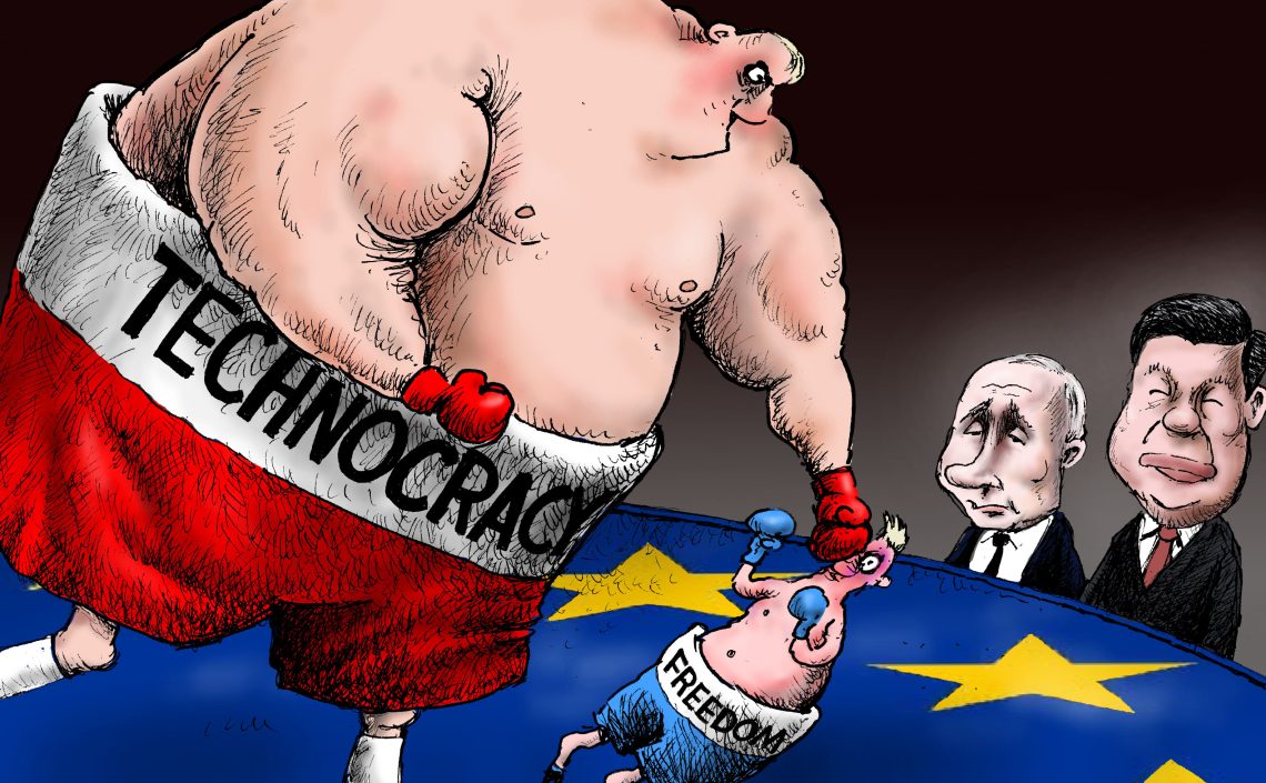 Cartoon: Technocracy punches Freedom