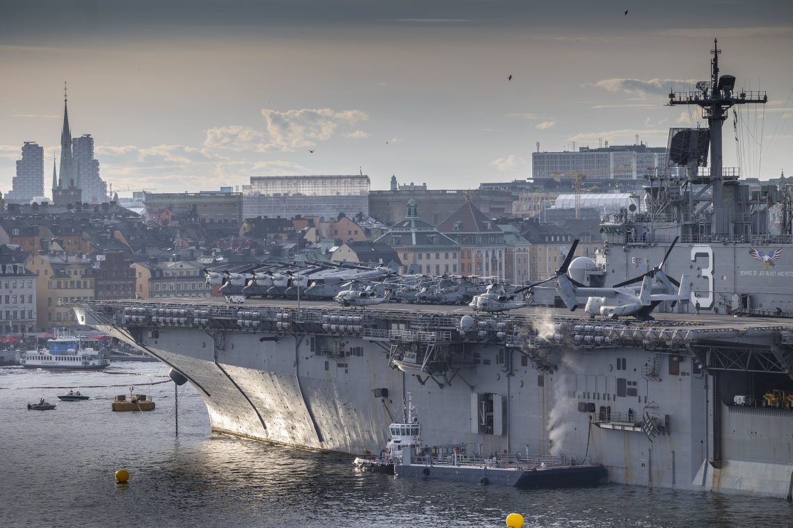 NATO Wasp-class amphibious assault ship USS Kearsarge docked in Sweden’s capital 
