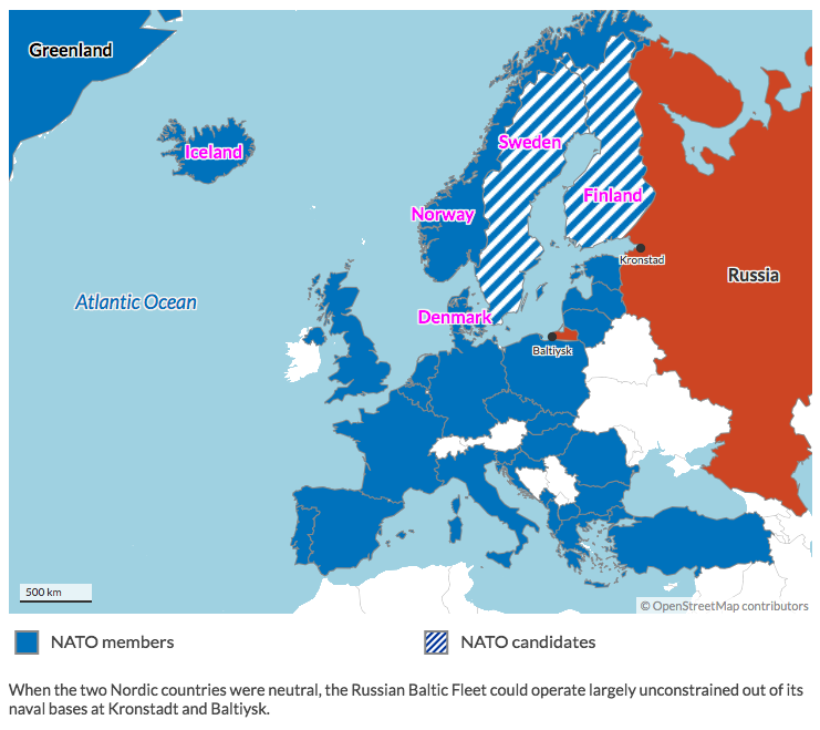 A map of NATO countries in the Baltic region