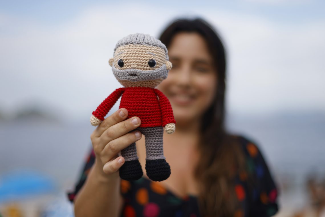 Crochet doll of candidate Luiz Inacio Lula da Silva