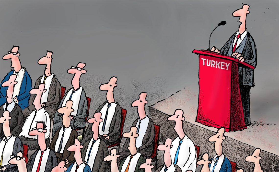 Audience (West) ignoring Turkey giving a speech