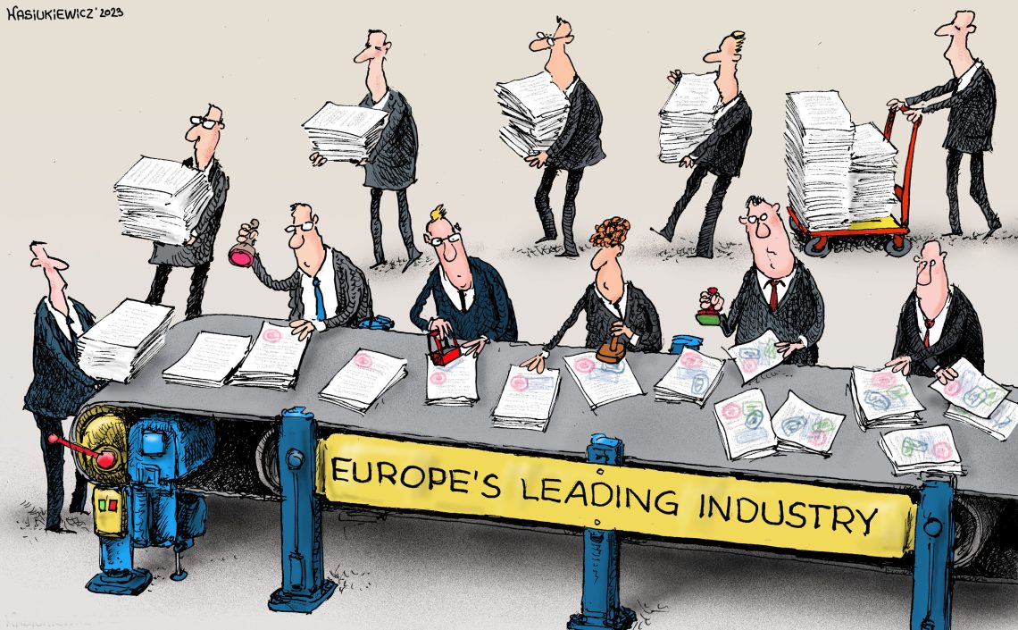 Cartoon lampooning Europe’s bureaucracy free Europe's economies