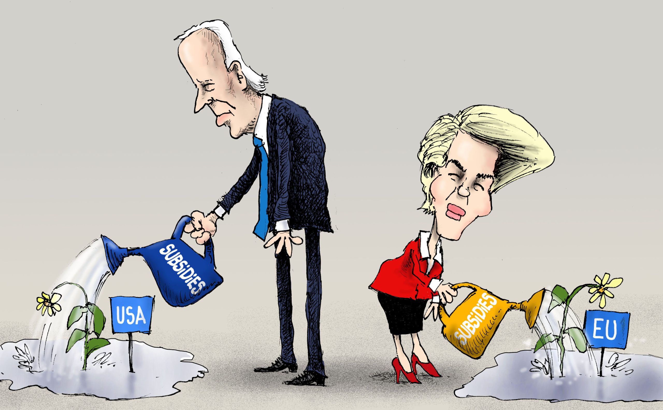 Cartoon of Biden and von der Leyen