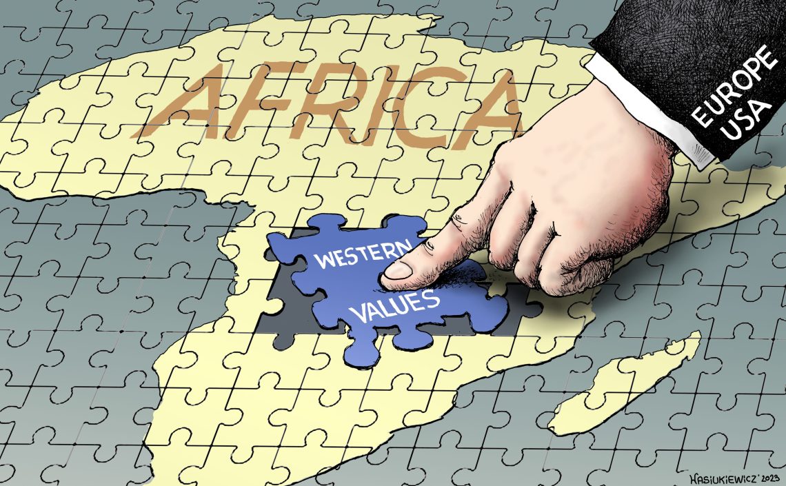 Cartoon of Africa puzzle West policies Africa