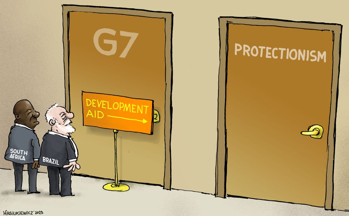 Cartoon Global South development aid protectionism
