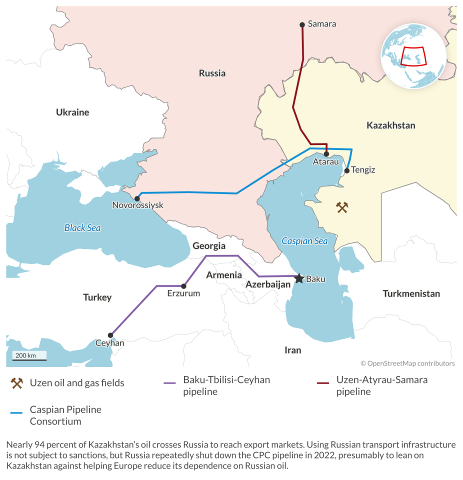Map, oil pipelines in western Kazakhstan