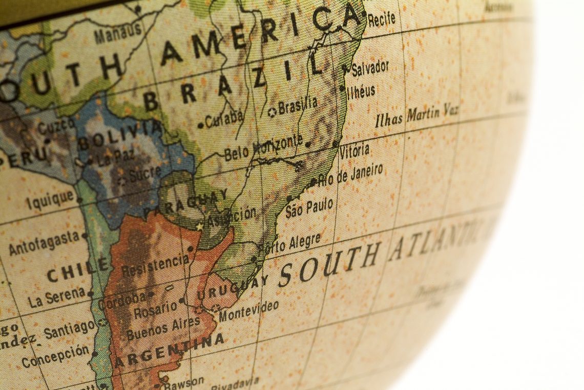 Globe showing South America.