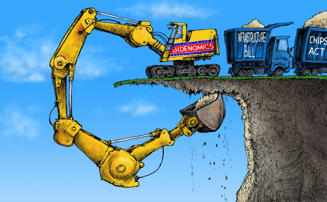 Cartoon of a BIDENOMICS excavator