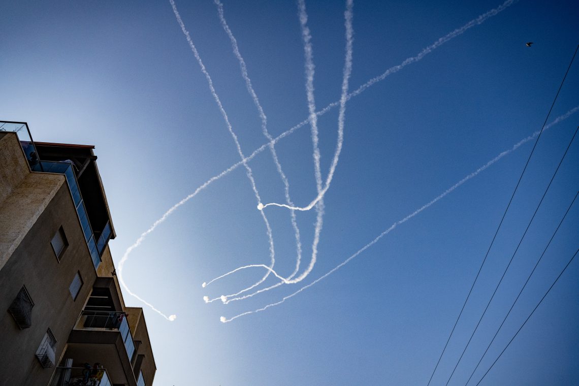 A group of missiles flying in the sky