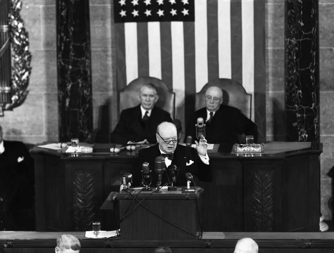 British Prime Minister Winston Churchill addresses a joint session of the U.S. Congress on Jan. 17, 1952.