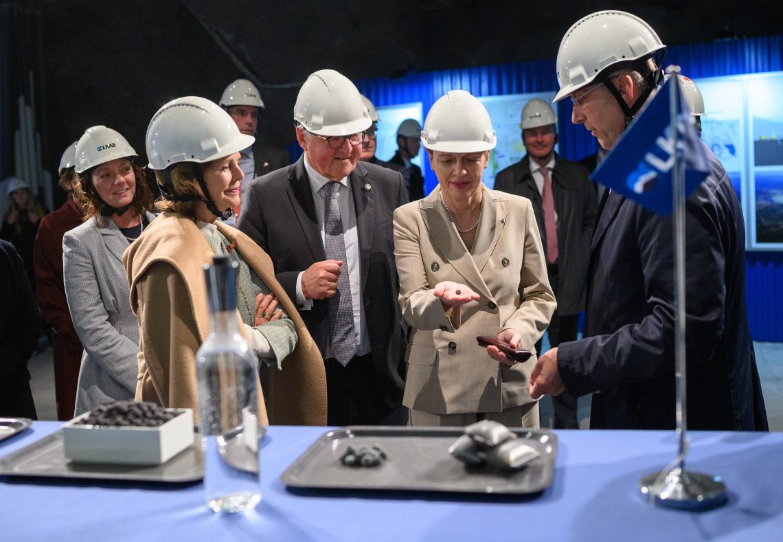 German president and his wife with Swedish royal couple at LKAB mine in Kiruna, Sweden.