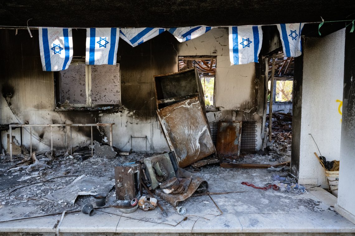 Aftermath of a terror attack in Nir Oz, Israel