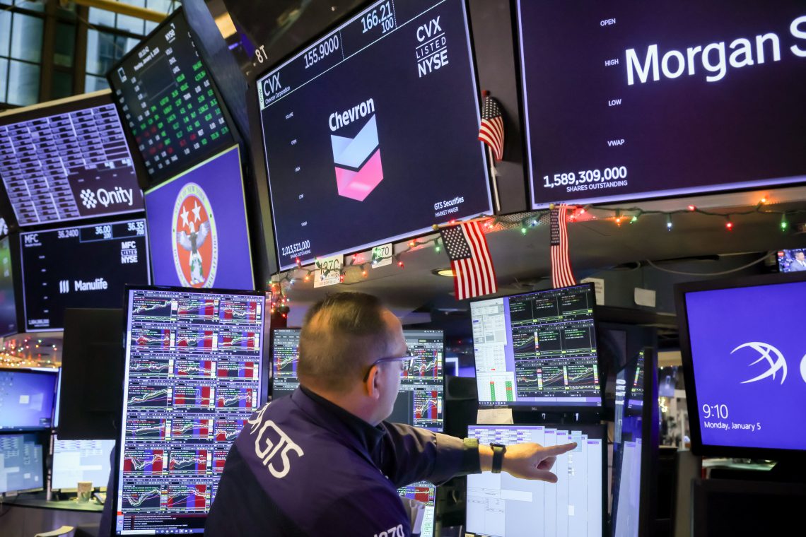 Jan. 5: Chevron Corp. signage on the floor of the New York Stock Exchange (NYSE). U.S. equities began the first full week of trading in 2026 on a high note, with energy shares leading the advance following the ouster of President Maduro.